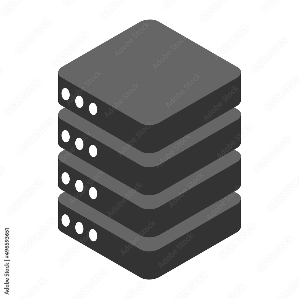 Poster database storage icon isometric, internet network server cloud data symbol, connection system vector