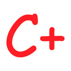Grade result c plus. Hand drawn icon in red color. Test exam mark report vector illustration