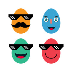 Set of happy easter eggs with sun glass, april celebration holiday, greeting gift vector illustration