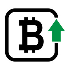 Cost symbol bitcoin increase icon. Income vector symbol image isolated on background