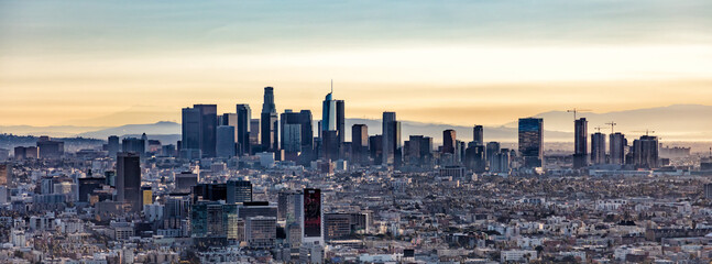Aerial Panorama the rising sun Los Angeles California
