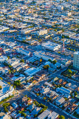 Aerial suburban view of Los Angeles residential properties