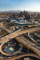 Aerial view Los Angeles Freeway Intersection Convention Center