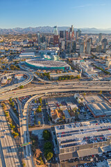 Aerial Los Angeles Convention Center near Freeway Intersection