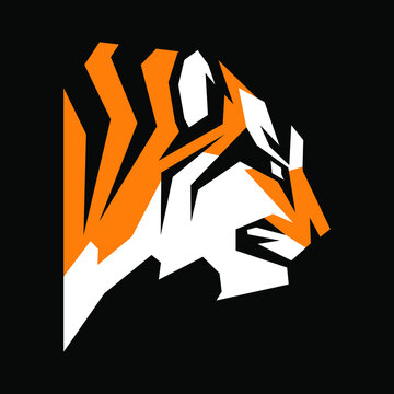 Tiger side view portrait symbol on black backdrop. Design element