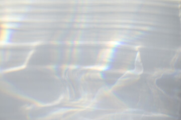 Blurred water texture overlay effect for photo and mockups. Organic drop diagonal shadow and light caustic effect on a white wall. Shadows for natural light effects