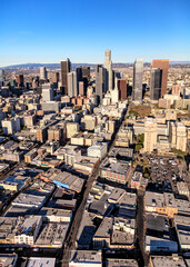 Aerial view of downtown city skyscrapers Los Angeles