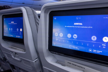The monitors in the aircraft shows information about the status of the flight