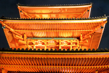 Koyasuno-toh Pagoda, Kiyomizu-dera Temple, Kyoto. Illuminated Kiyomizu-dera Buddhist Tower at night, Kyoto, Japan.