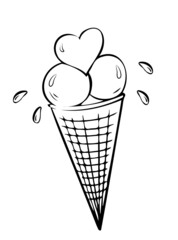 Homemade ice cream in waffle cone. Fruity ice cream.