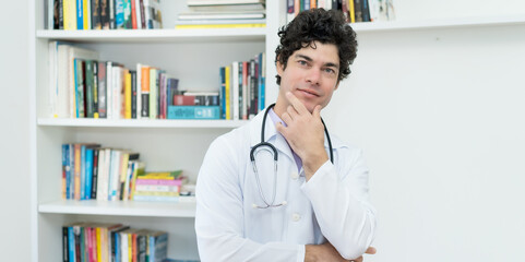 Likeable caucasian doctor or scientist at office