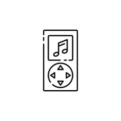 Musicplayer line icon. Cell Phone sound linear style sign for mobile concept and web design. Smartphone with music notes outline vector icon. Symbol, logo illustration. Vector graphics