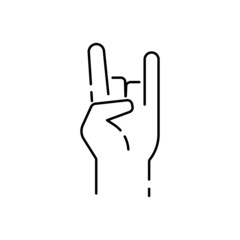 Rock roll heavy metal sign of the horns line art vector icon for apps and websites. Music and sound