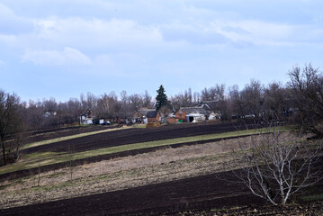 Ukrainian village view in spring, April