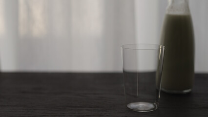 yogurt with tumbler glass with copy space
