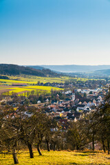 Germany, Idyllic city rudersberg in wieslauftal on sunny day from above the houses of the city