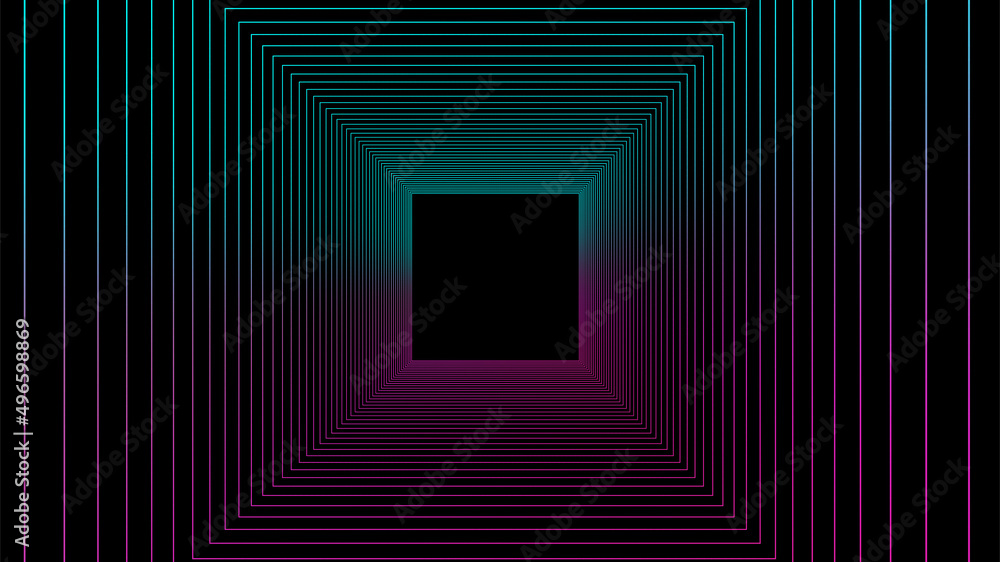 Aufkleber technology wireframe square tunnel on dark background. futuristic 3d wormhole grid. digital dynamic 