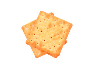 Top view of square biscuits stack on white background