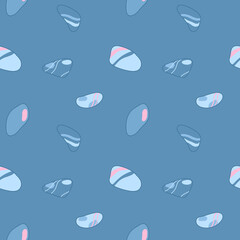 Vector pattern with sea pebbles in cartoon style, stones, cubes, geometric shapes. Children's illustration for postcards, posters, pajamas, fabrics
