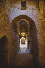 Interior View to the 15th-century defensive fortress Citadel of Qaitbay with no people around, located on the Mediterranean sea coast, in Alexandria, Egypt 