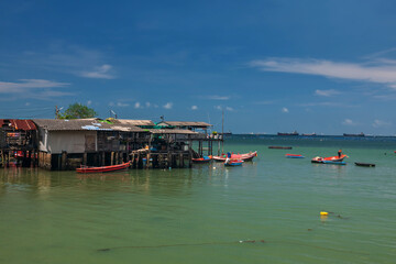 fisherman village and boats by the sea in summer, Sriracha, Chonburi