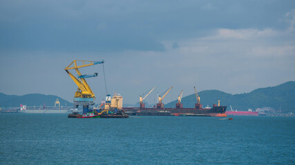 Marine cargo ship at Gulf around Sriracha, Chonburi