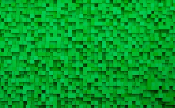 Abstract 3d square pixels template green colors.  The concept of games background. Abstract square pixels template. 3d rendering illustration.	