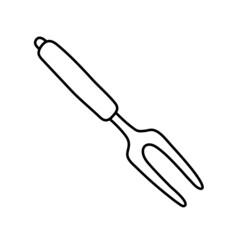 Meat fork. Kitchenware sketch. Doodle line vector kitchen utensil and tool. Cutlery
