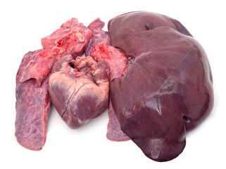 Raw pork heart and lungs.