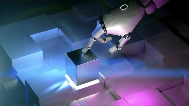 Automation technology concept with 3d rendering cyborg hand push power button HD footage