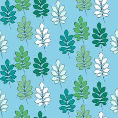 Vector seamless half-drop pattern, with leaves