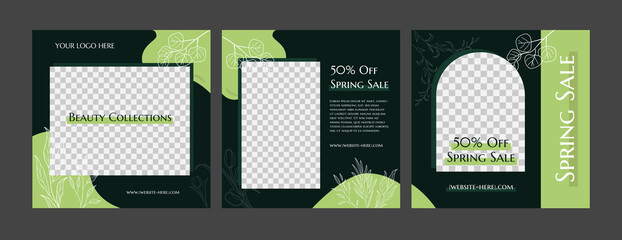 Trendy Spring floral and botanical square templates. Suitable for social media posts, mobile apps, cards, invitations, banners design and web/internet ads.