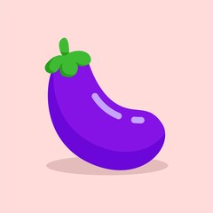 Illustration vector graphic of eggplant. Eggplant flat style isolated on a pink background. The illustration is suitable for web landing page banners, flyers, stickers, cards, etc.