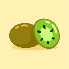 Illustration vector graphic of kiwi. Kiwi flat style isolated on an orange background. The illustration is suitable for web landing page banners, flyers, stickers, cards, etc.