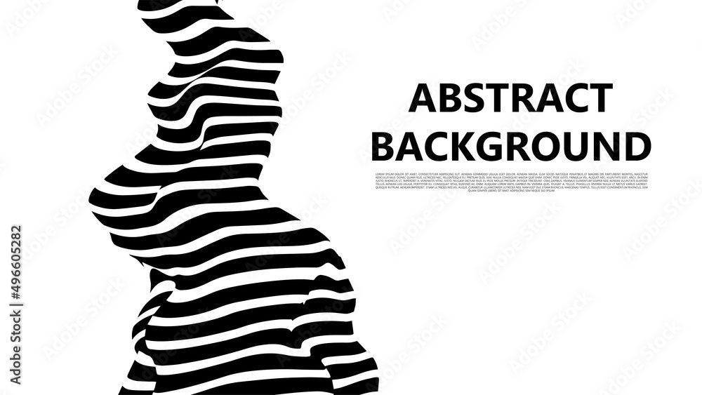 Poster optical illusion in the shape of distorted tunnel. abstract vector background with black and white l