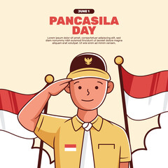 Hand drawn flat pancasila day illustration 02