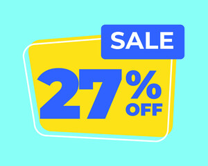 27% off tag twenty seven percent discount sale blue letter yellow background