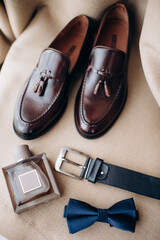 men's accessories, groom's details flat lay