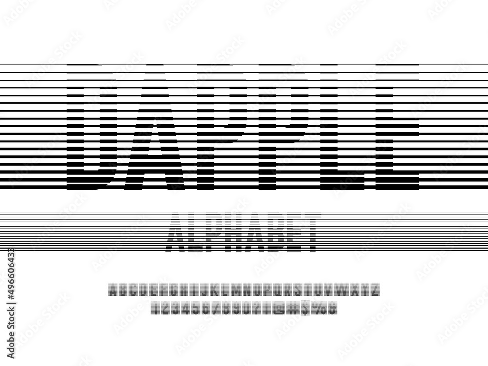 Poster lines style alphabet design with uppercase, numbers and symbol