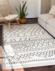 Modern geometry living room area moroccan rug textile  - obrazy, fototapety, plakaty