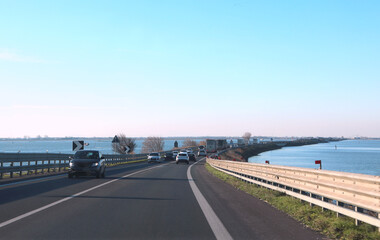 long road in the middle of the sea in the Venetian lagoon