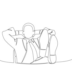 Continuous line drawing businessman relaxed at desk