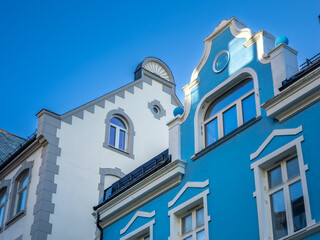 Stunning historical architecture in the port city of Ålesund (Aalesund), Møre og Romsdal, Norway.