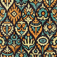 Seamless vintage ogee pattern. Grunge texture. Ethnic and tribal motifs. Wavy print for textiles, home decor, pillows, blankets, carpets. Vector illustration.
