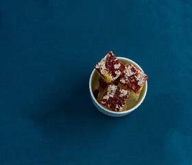 Bowl filled with Chocolate Petha, which is an Indian sweet made from white pumpkin. Famous delicacy...