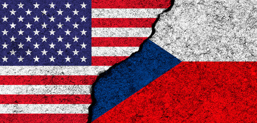 USA and Czech. Flags of United States and Czech Republic. Partnership, relationships and conflict concept. Banner background photo