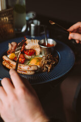 Traditional British breakfast at the restaurant. 