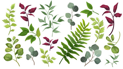 Set green leaves. Decorative beauty element illustration for design leaf in watercolor style. To be used for wedding and invitations 