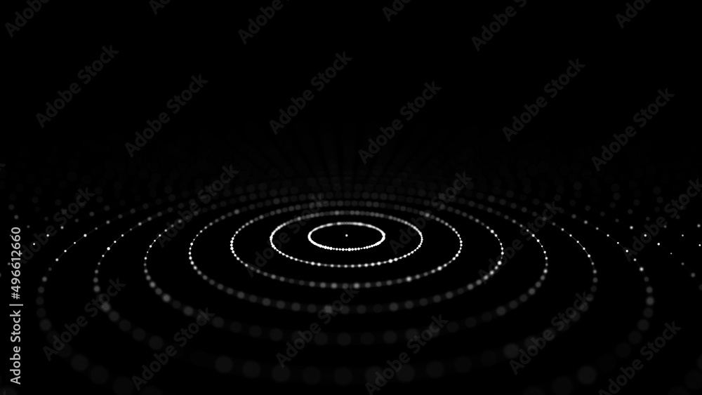 Poster abstract black background of circular flow of particles. digital cyberspace. network connections str