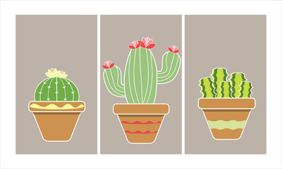 Flowering cactus in pot set flat design vector illustration